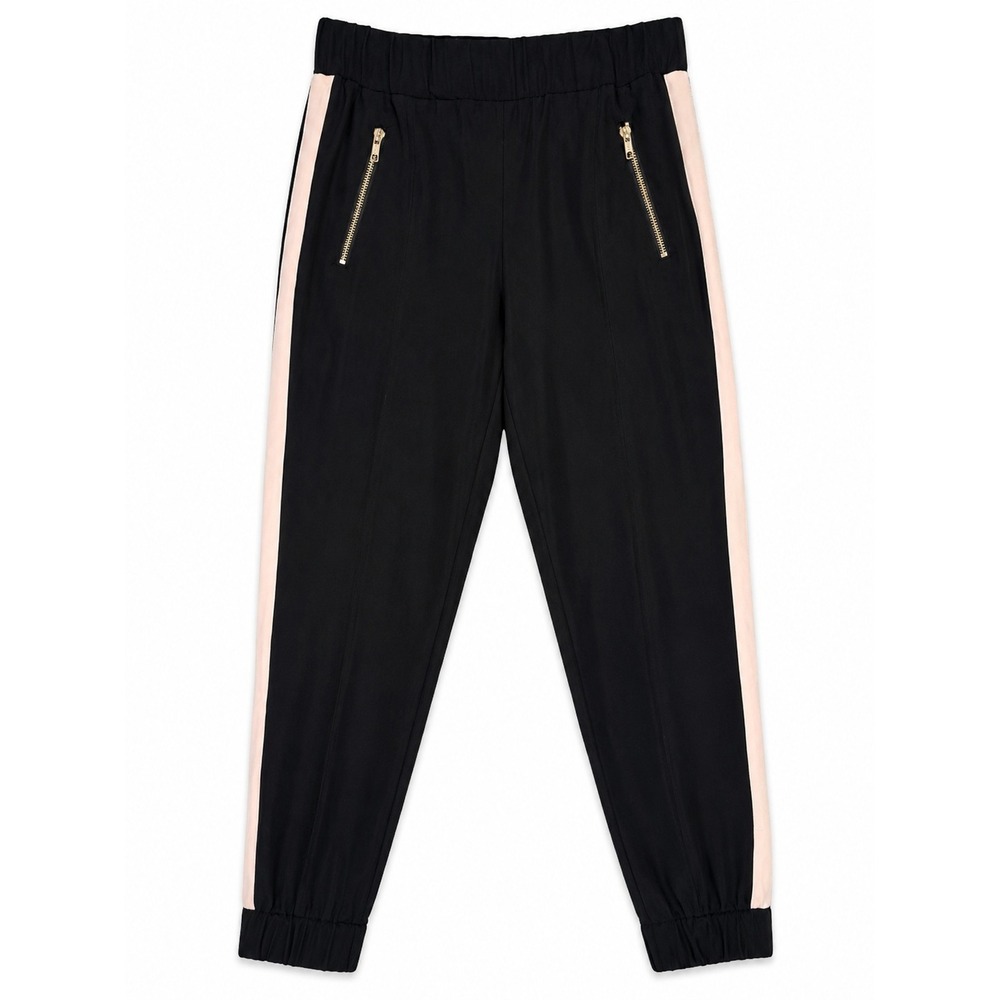 GUESS Womens Small Black Jogger Pants Side Stripe Gold Zip Pockets Track Pants